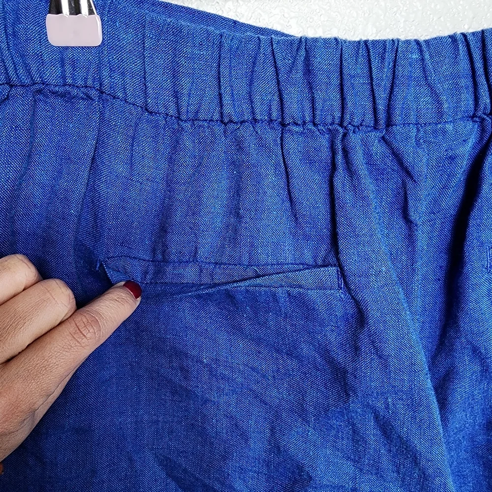 Chico's Linen Button Hem Crop Pants Women's 2 Blue Pull On Relaxed Fit W…